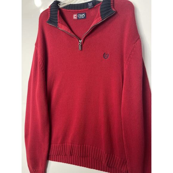 Chaps Ralph Lauren Sweater 1/4 Zip Oversized Red Knit Cotton Men's Size 2XL - Picture 3 of 12